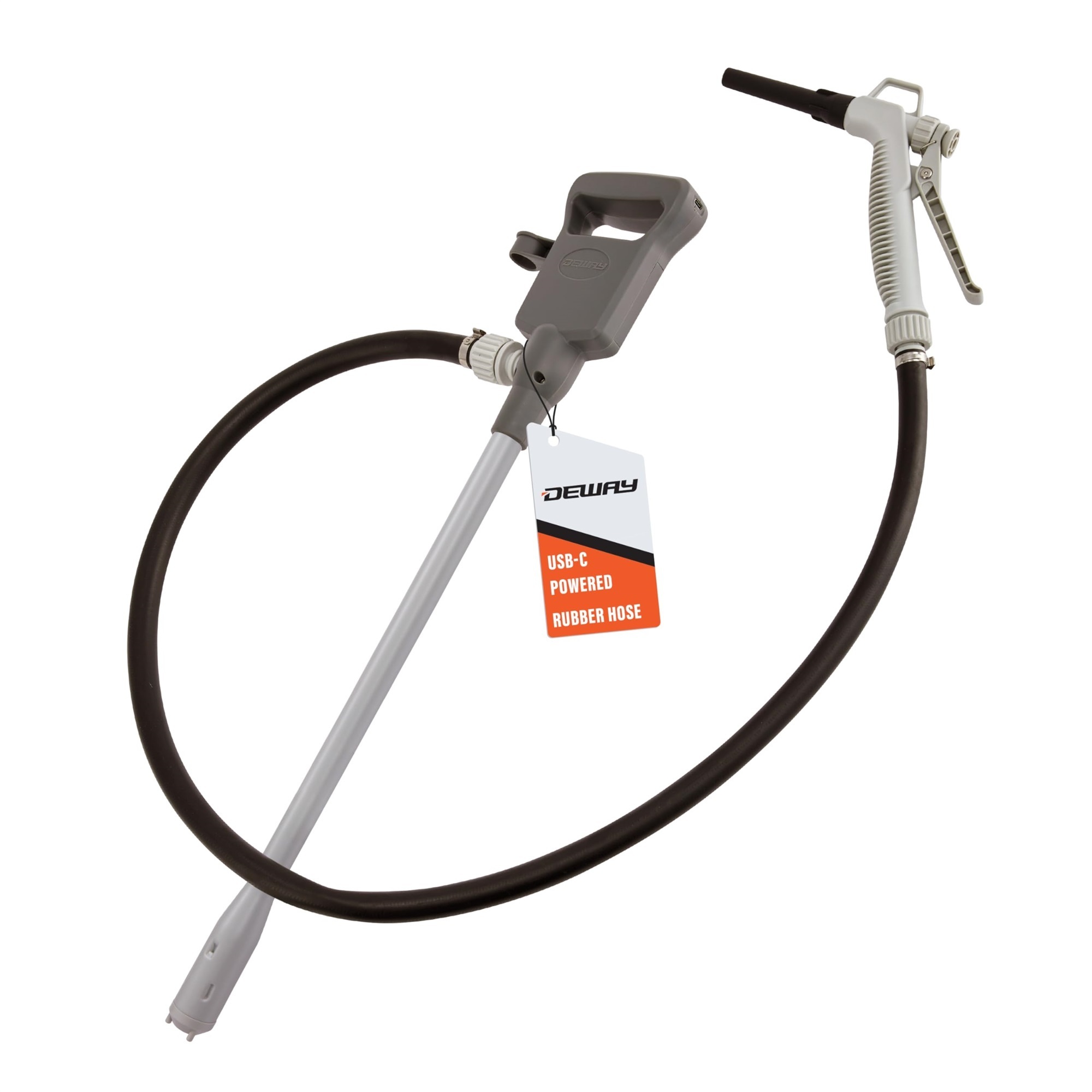 Deway Automatic Fuel Transfer Pump — Battery Powered, 3.8 GPM, Rubber Hose, Flow Control Nozzle, Model# WAYHHP38HNRH